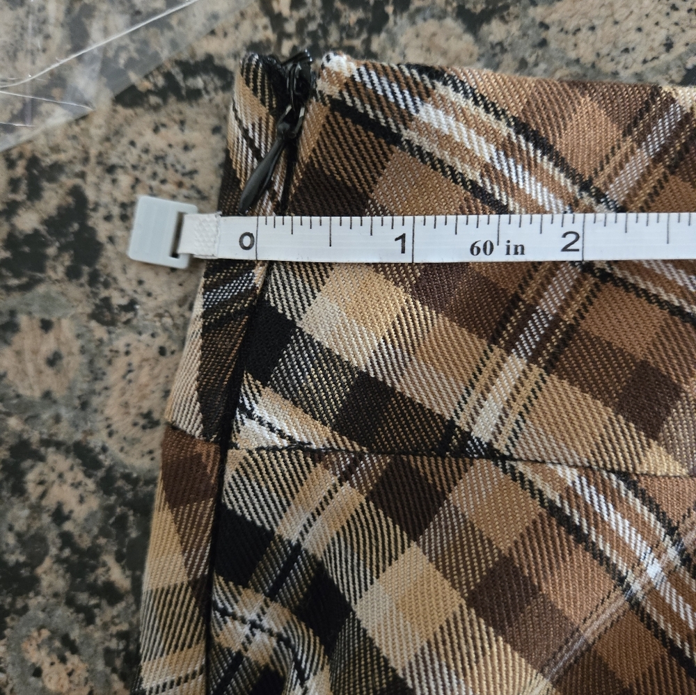White Stag Vintage Brown Plaid Wool Blend Midi Skirt | Size 12 Side Zip - Picture 7 of 7
